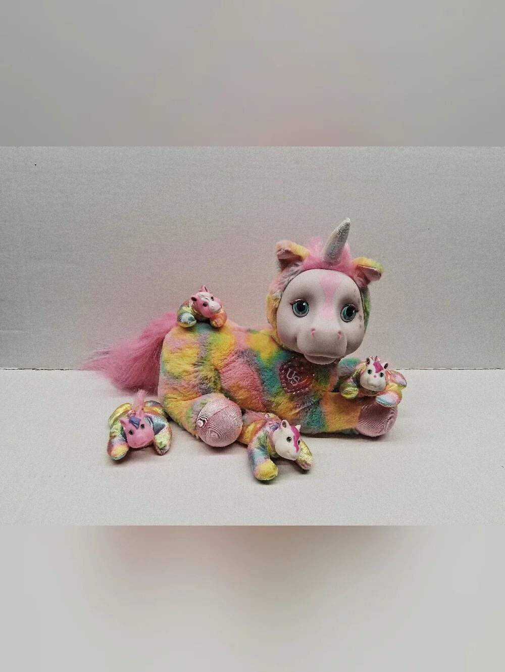 Just Play 2018 Unicorn Surprise Tie Dye Plush Hidden Pouch  & 4 Unicorn Babies